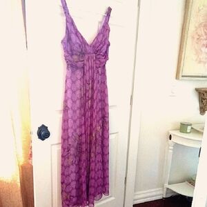 Women's V-Neckline Purple Maxi Dress With Ruching Front Detail Size M